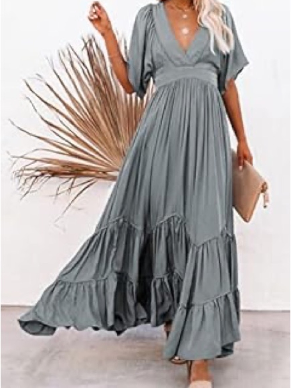 Vici - Storia Lightweight Maxi Dress in Dusty Blue